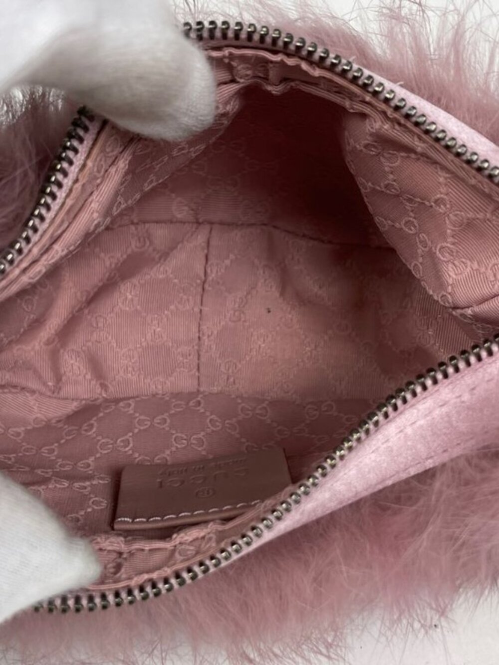 Gucci Logo Handbag Pouch Fur Pink - Picture 5 of 7